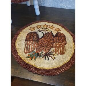 Vintage Handmade Cotton Looped Hooked Rug With Bald Eagle Stars - Set of 4